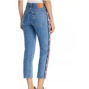 Levi's 501 Logo-Stripe Crop Straight Jeans